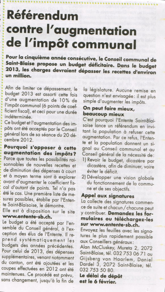 Article dans le Bulcom (11 janvier)