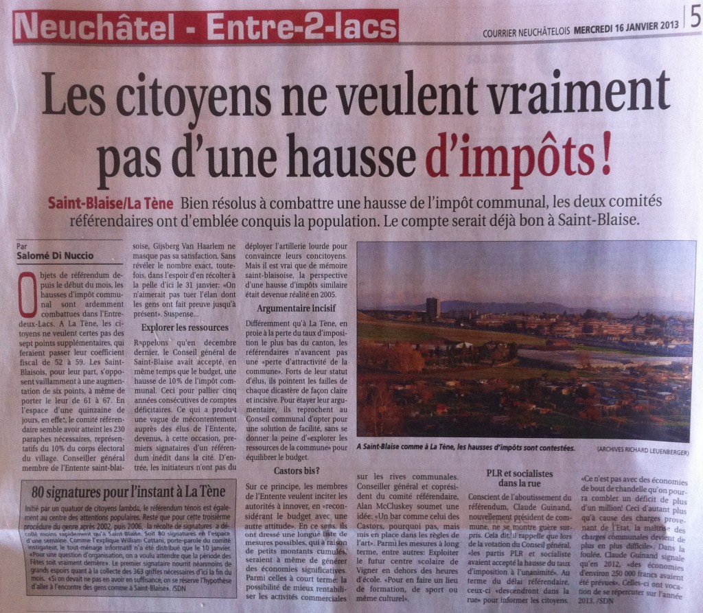 Article dans le Courrier Neuchâtelois