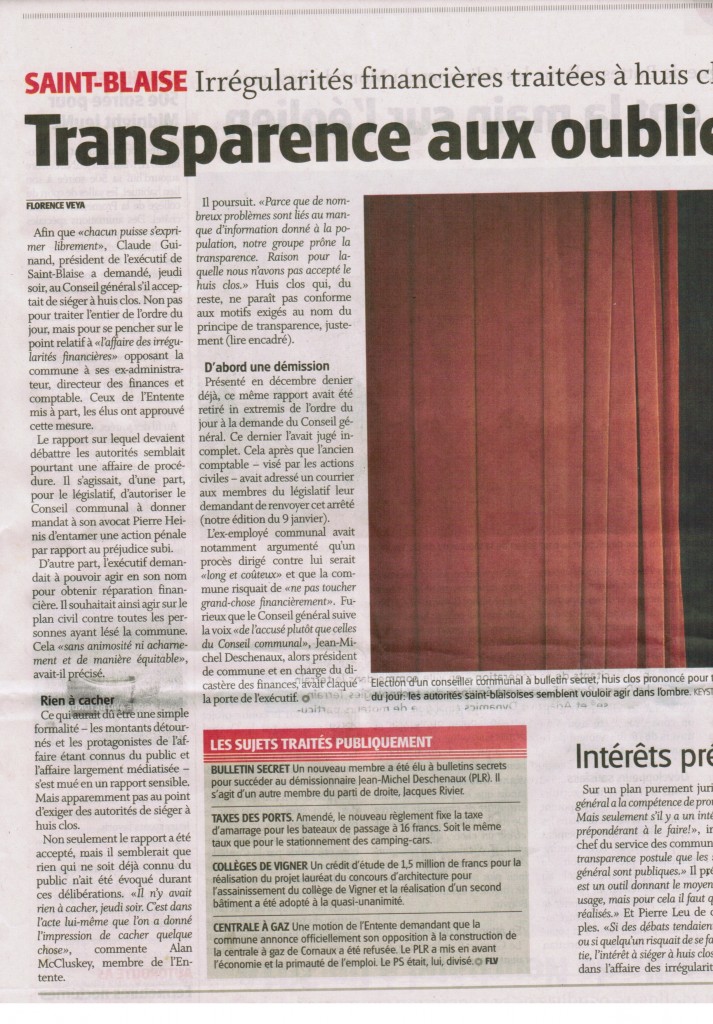 L’Express parle du huis clos au Conseil général