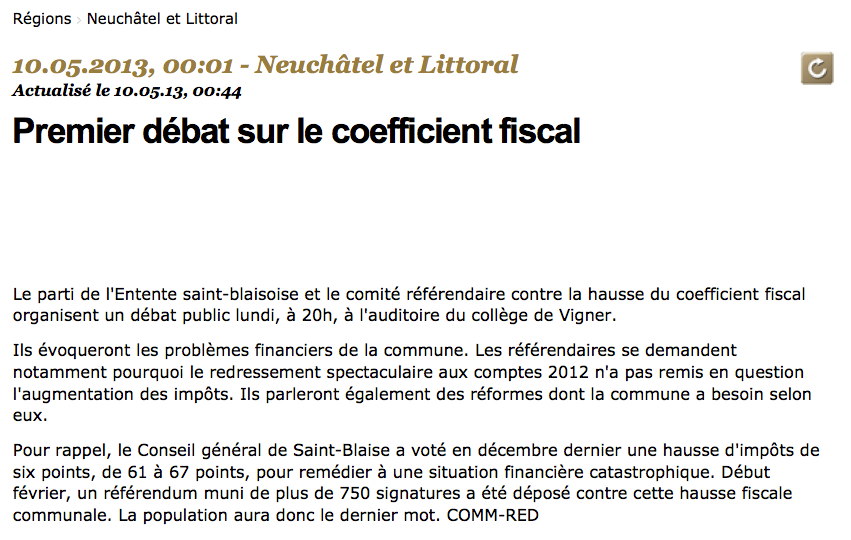 L’Express annonce la séance publique de l’Entente