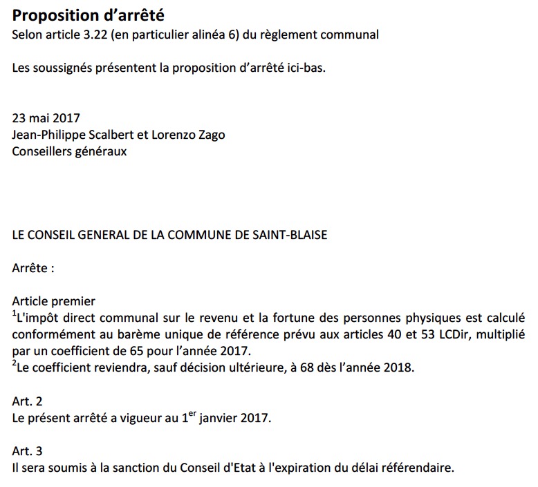 Baisse d’impôt refusée par le Conseil général