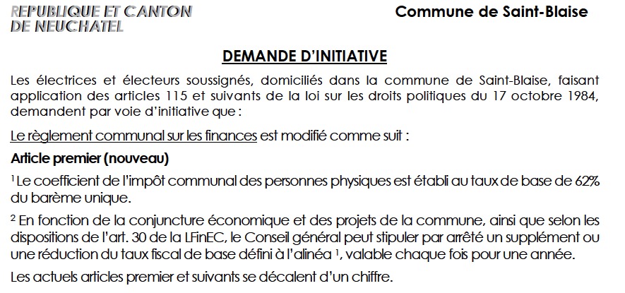 Une nouvelle initiative populaire communale pour une meilleure fiscalité et gouvernance communale
